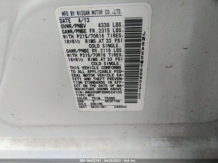 2013 NISSAN ROGUE S - JN8AS5MT8DW024103