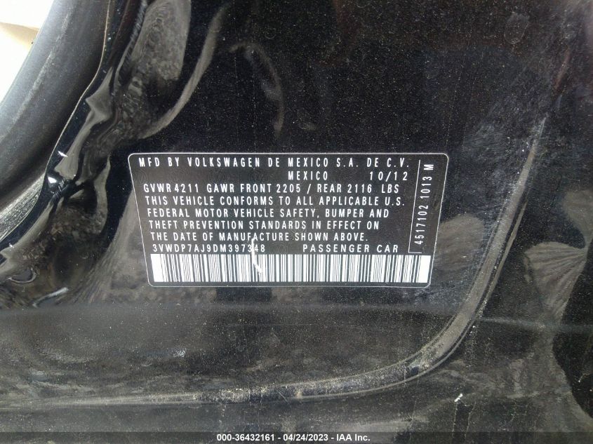 2013 VOLKSWAGEN JETTA SEDAN SE W/CONVENIENCE - 3VWDP7AJ9DM397348