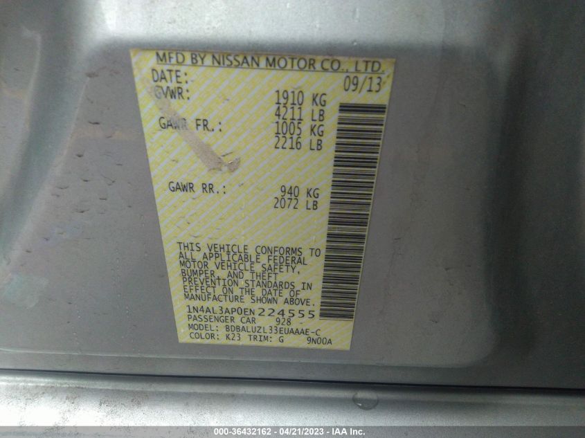 2014 NISSAN ALTIMA 2.5 SV - 1N4AL3AP0EN224555