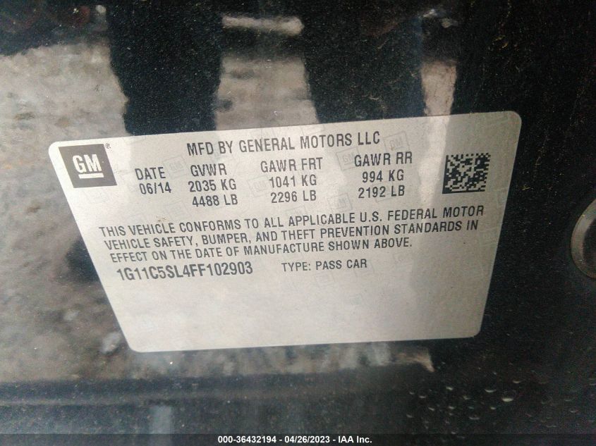 2015 CHEVROLET MALIBU LT - 1G11C5SL4FF102903