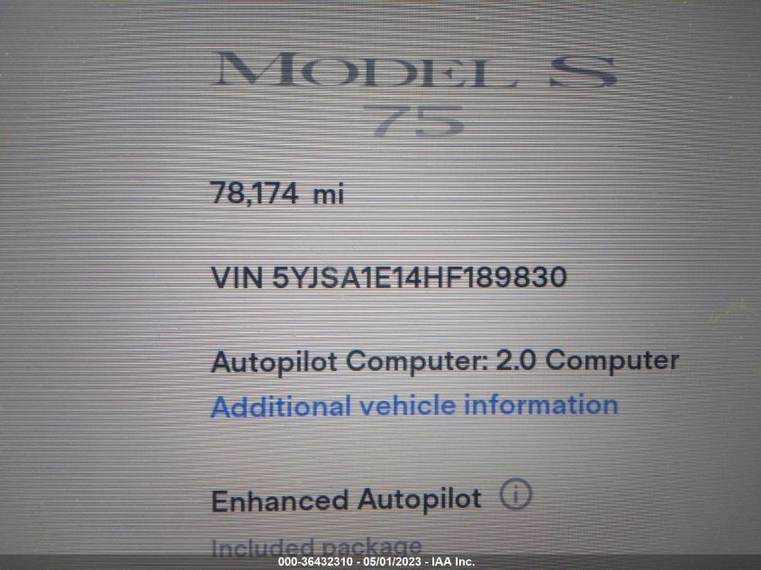 2017 TESLA MODEL S 60/75 - 5YJSA1E14HF189830