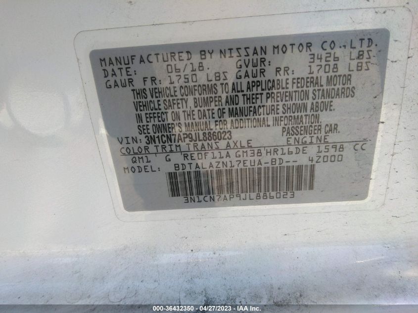 2018 NISSAN VERSA SEDAN S PLUS - 3N1CN7AP9JL886023