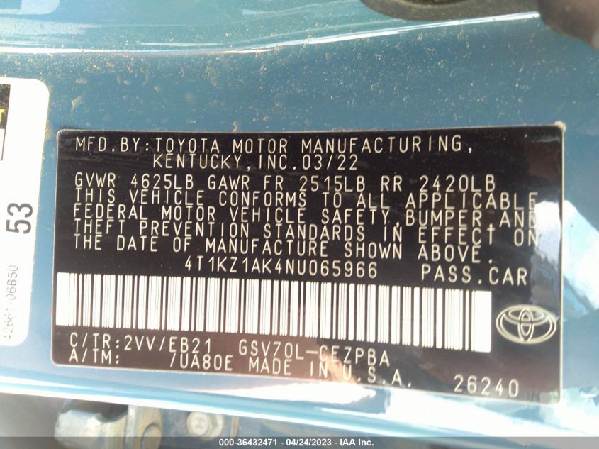 2022 TOYOTA CAMRY TRD V6 - 4T1KZ1AK4NU065966