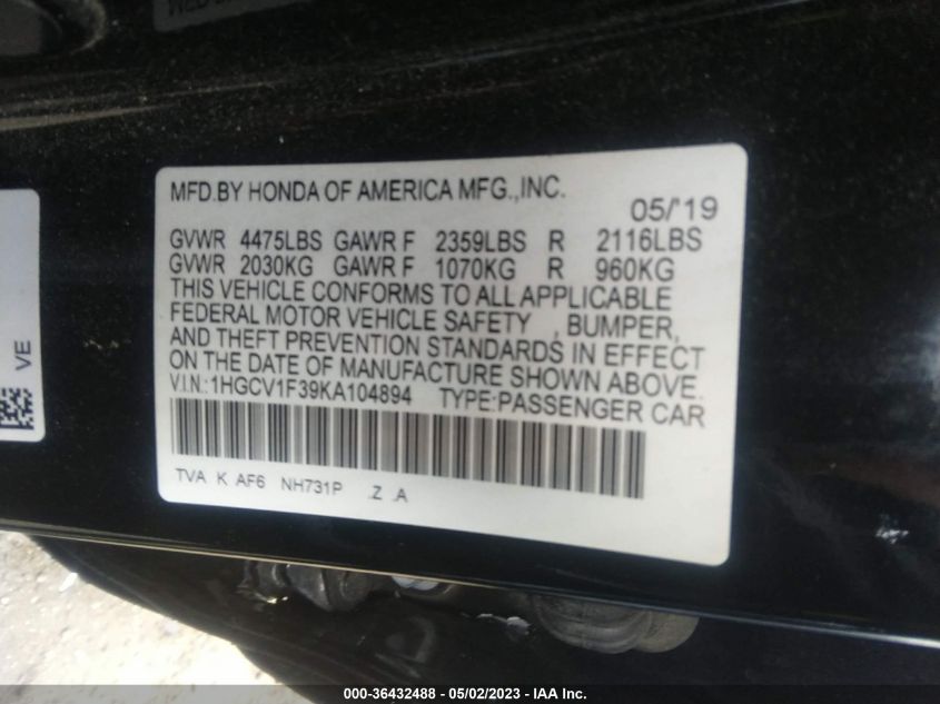 2019 HONDA ACCORD SEDAN SPORT 1.5T - 1HGCV1F39KA104894