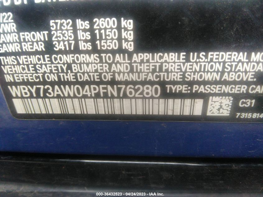 2023 BMW I4 EDRIVE40 WBY73AW04PFN76280