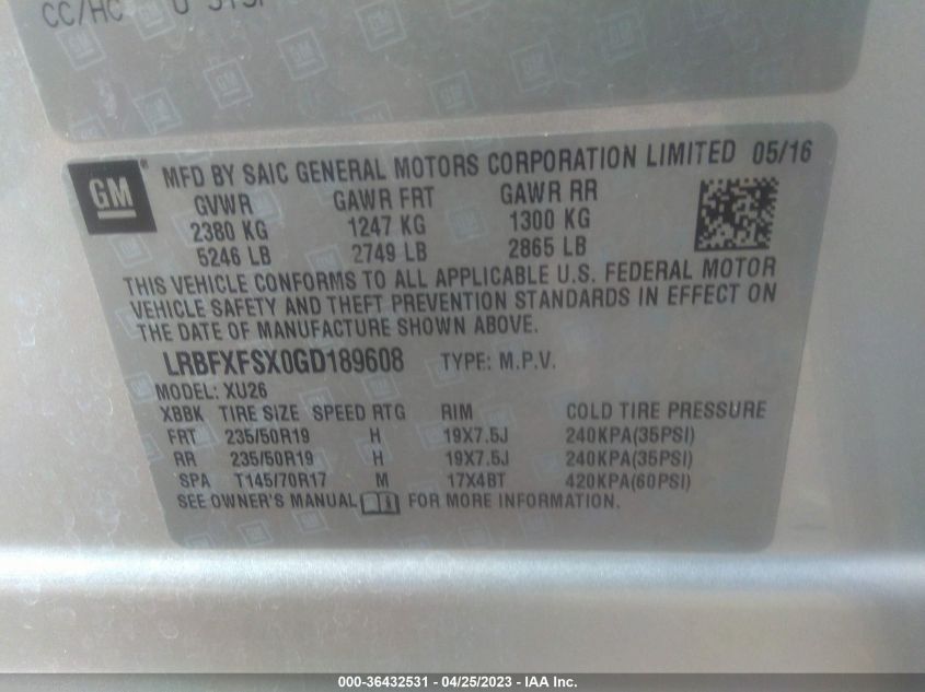 2016 BUICK ENVISION PREMIUM II - LRBFXFSX0GD189608
