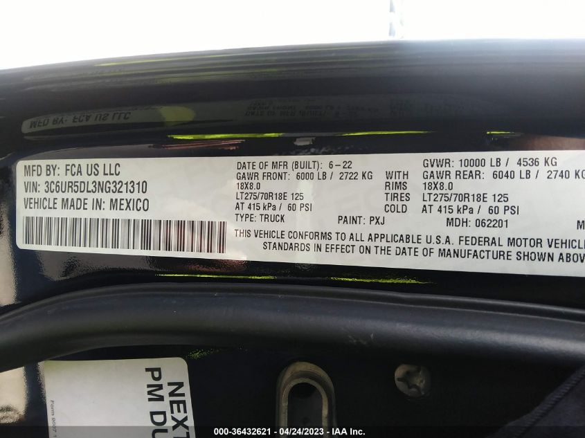 2022 RAM 2500 BIG HORN - 3C6UR5DL3NG321310