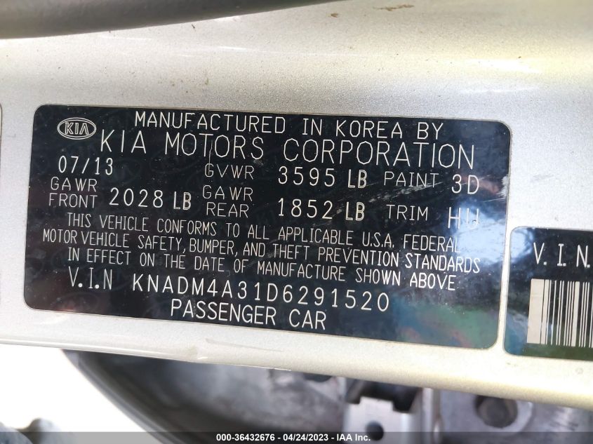 2013 KIA RIO LX - KNADM4A31D6291520