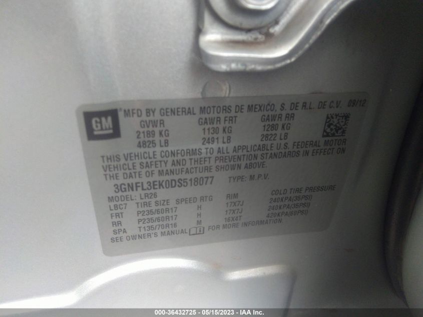 2013 CHEVROLET CAPTIVA SPORT FLEET LT - 3GNFL3EK0DS518077