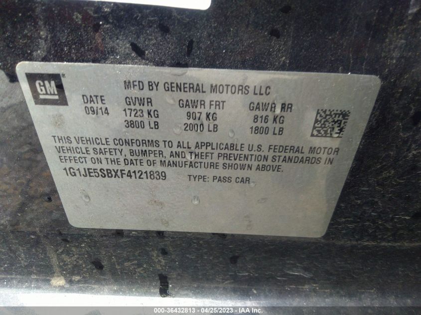 2015 CHEVROLET SONIC LTZ - 1G1JE5SBXF4121839