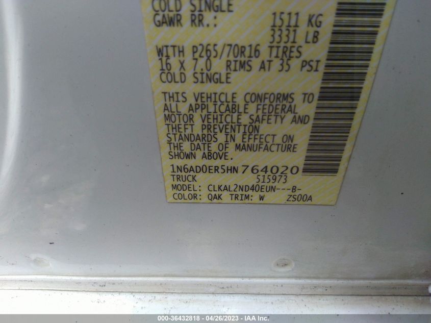 2017 NISSAN FRONTIER SV V6 - 1N6AD0ER5HN764020