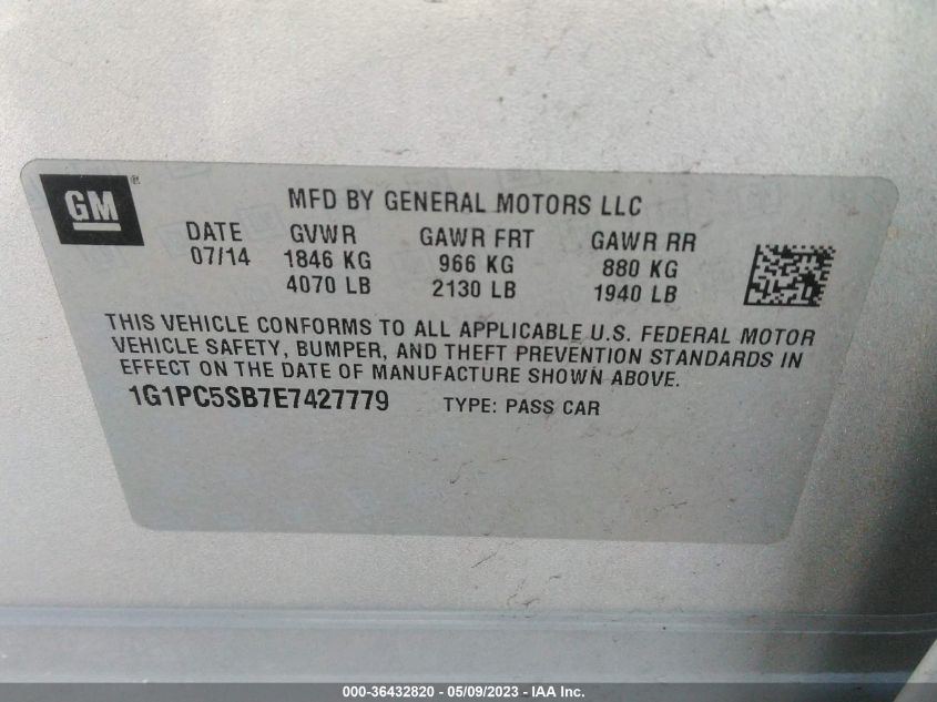 2014 CHEVROLET CRUZE 1LT - 1G1PC5SB7E7427779