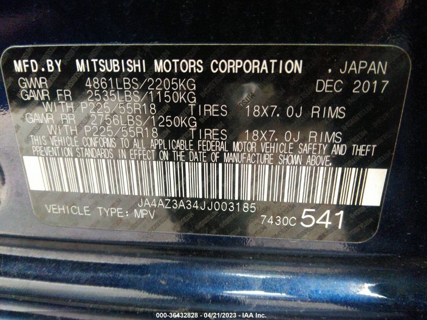 2018 MITSUBISHI OUTLANDER ES/SE/SEL/LE - JA4AZ3A34JJ003185