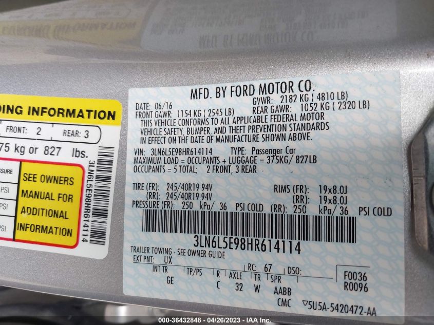 2017 LINCOLN MKZ RESERVE - 3LN6L5E98HR614114