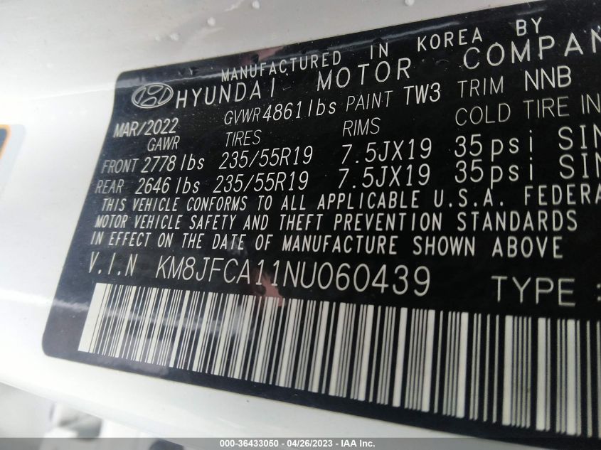 2022 HYUNDAI TUCSON HYBRID SEL CONVENIENCE - KM8JFCA11NU060439