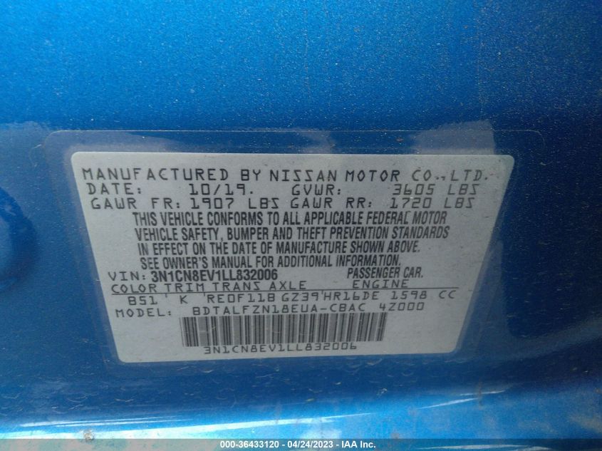 2020 NISSAN VERSA SV - 3N1CN8EV1LL832006