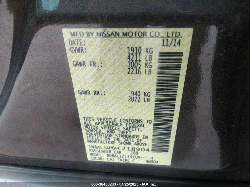 2015 NISSAN ALTIMA 2.5 SV - 1N4AL3AP6FC218904