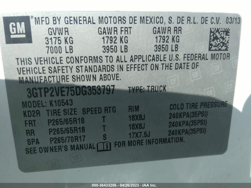 2013 GMC SIERRA 1500 SLE - 3GTP2VE75DG353797