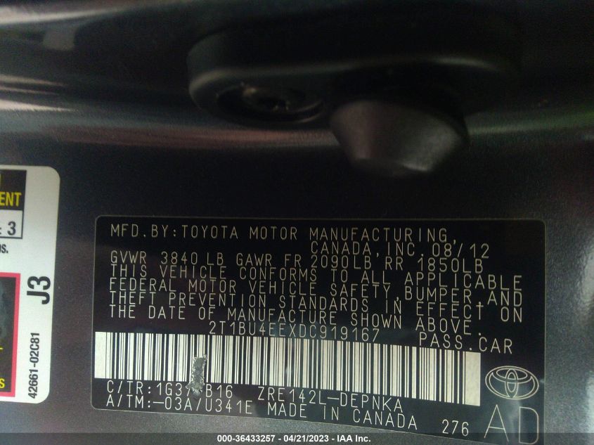 2013 TOYOTA COROLLA LE - 2T1BU4EEXDC919167