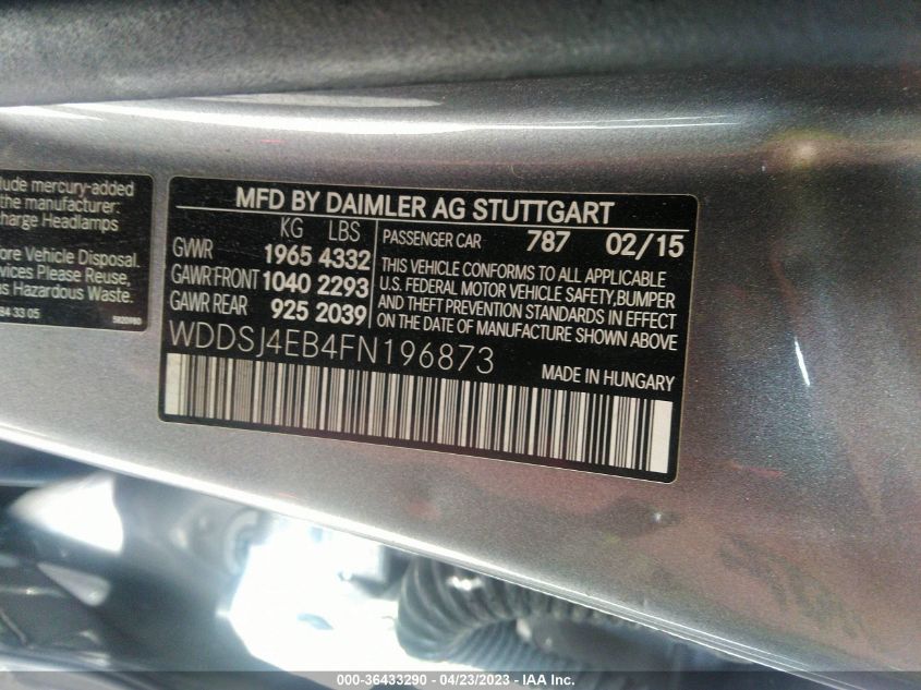 2015 MERCEDES-BENZ CLA-CLASS CLA 250 - WDDSJ4EB4FN196873