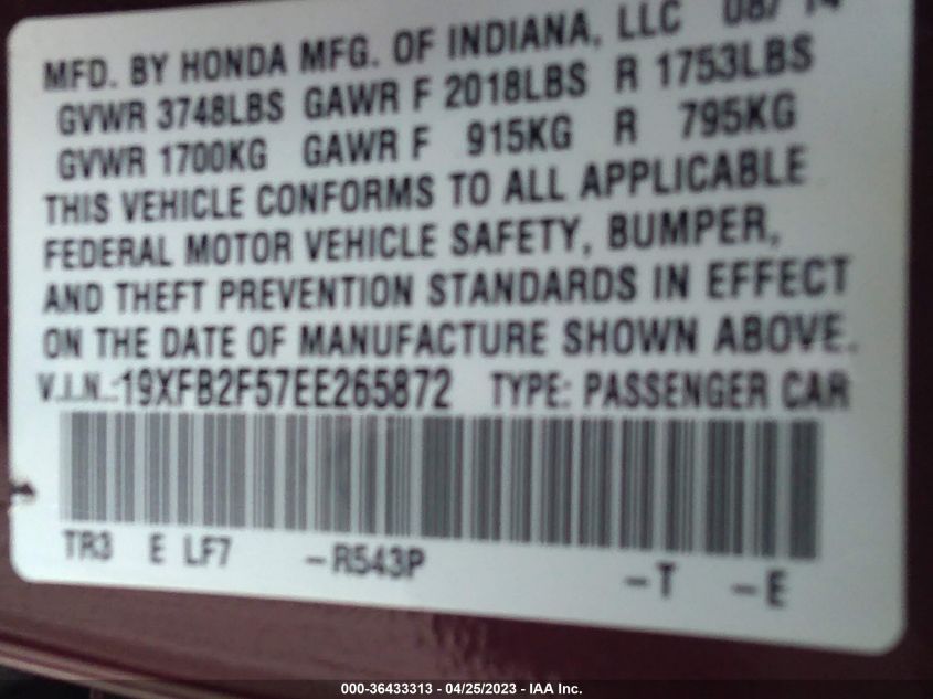 2014 HONDA CIVIC SEDAN LX - 19XFB2F57EE265872