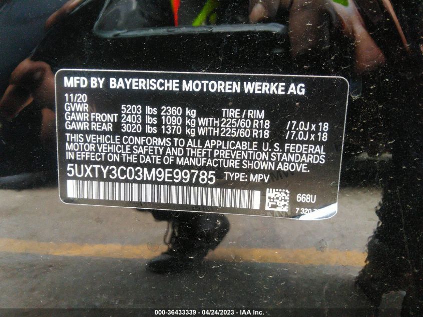 2021 BMW X3 SDRIVE30I - 5UXTY3C03M9E99785