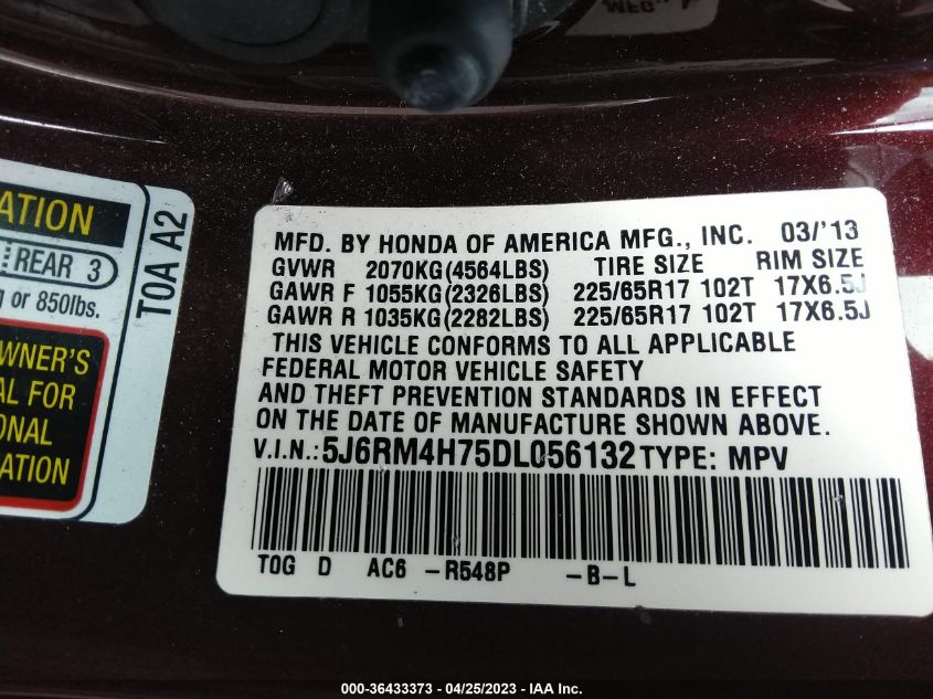 2013 HONDA CR-V EX-L - 5J6RM4H75DL056132