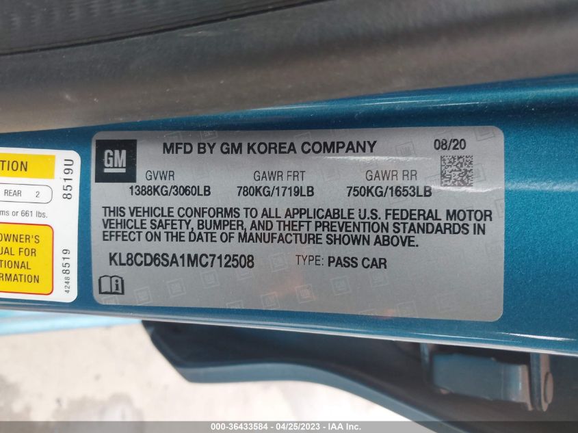 2021 CHEVROLET SPARK 1LT - KL8CD6SA1MC712508