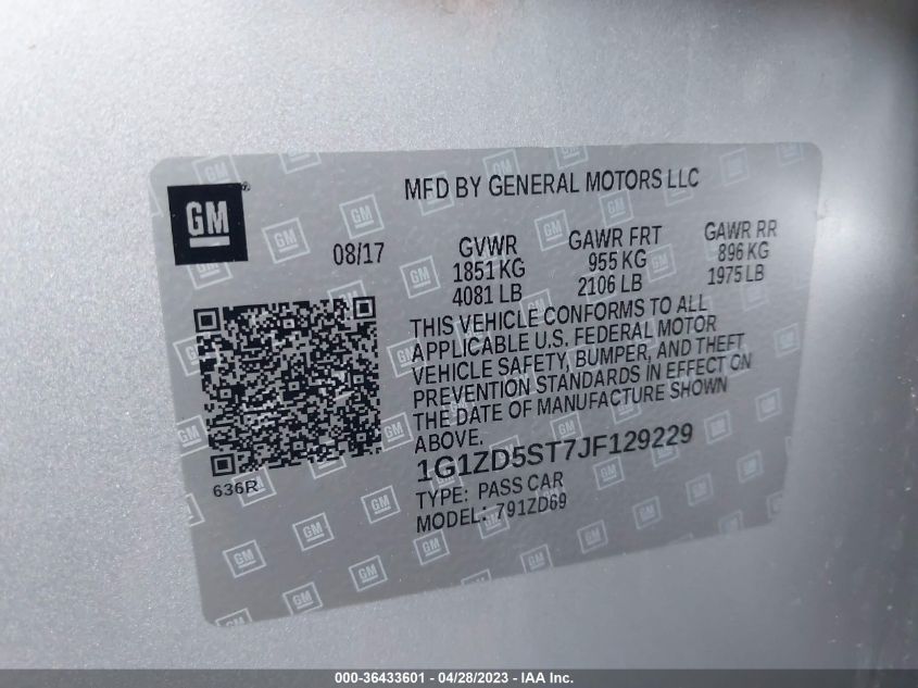 2018 CHEVROLET MALIBU LT - 1G1ZD5ST7JF129229