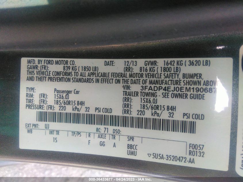 2014 FORD FIESTA SE - 3FADP4EJ0EM190687