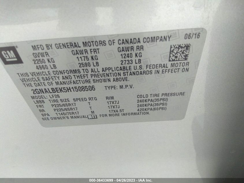 2017 CHEVROLET EQUINOX LS - 2GNALBEK5H1508506