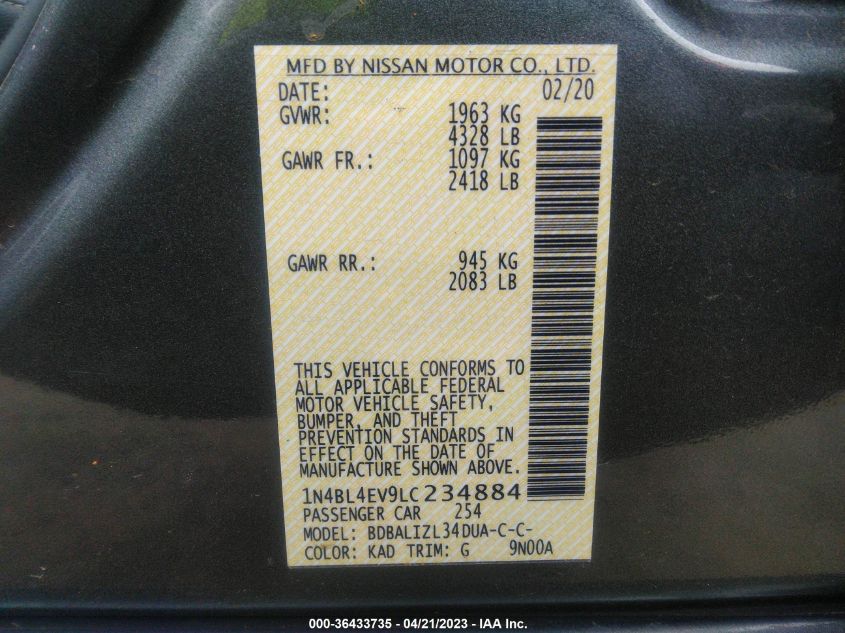 2020 NISSAN ALTIMA 2.5 SL - 1N4BL4EV9LC234884