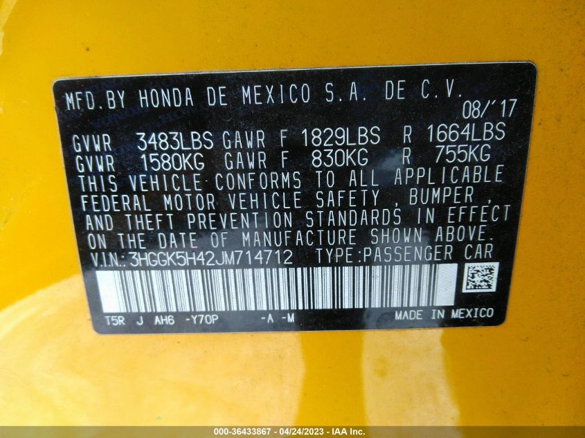 2018 HONDA FIT LX - 3HGGK5H42JM714712