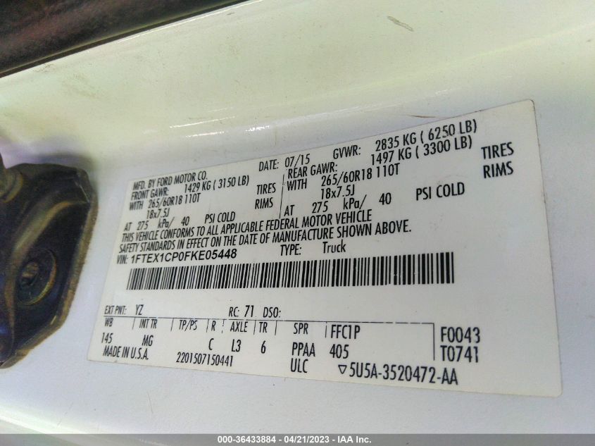 2015 FORD F-150 XL/LARIAT/XLT - 1FTEX1CP0FKE05448