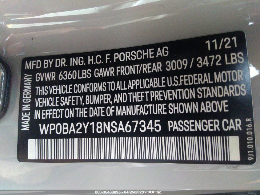 2022 PORSCHE TAYCAN 4 - WP0BA2Y18NSA67345