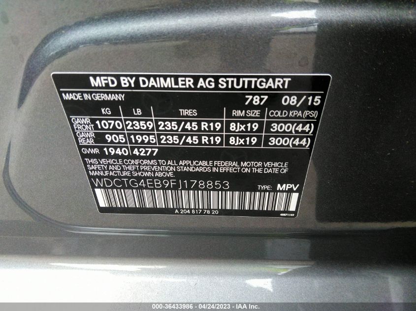 2015 MERCEDES-BENZ GLA-CLASS GLA 250 - WDCTG4EB9FJ178853