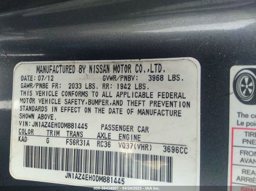 2013 NISSAN 370Z - JN1AZ4EH0DM881445