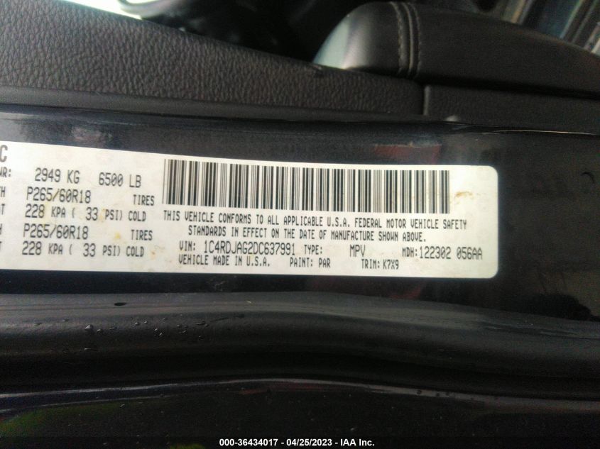 2013 DODGE DURANGO SXT - 1C4RDJAG2DC637991