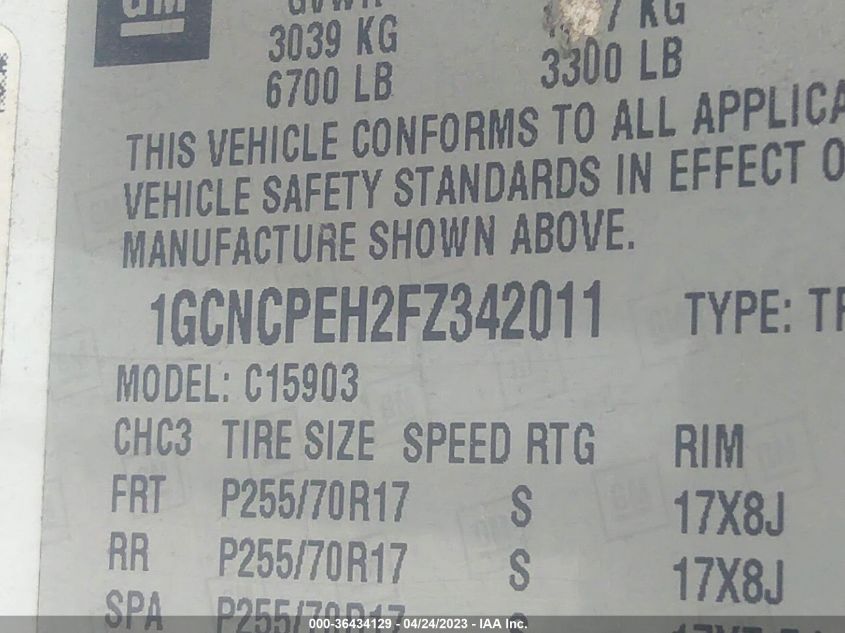 2015 CHEVROLET SILVERADO 1500 WORK TRUCK - 1GCNCPEH2FZ342011