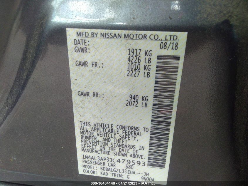 2018 NISSAN ALTIMA 2.5 S - 1N4AL3AP3JC479593