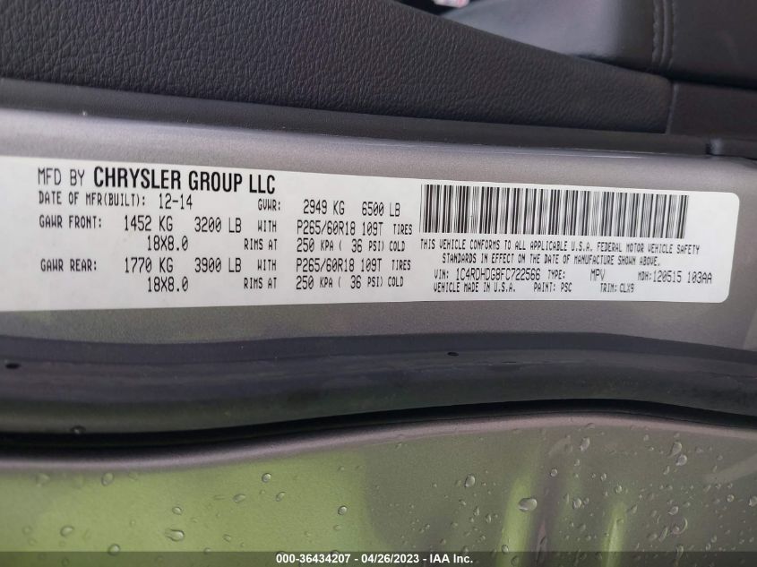 2015 DODGE DURANGO LIMITED - 1C4RDHDG8FC722566