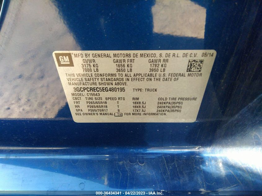 2014 CHEVROLET SILVERADO 1500 LT - 3GCPCREC5EG480195