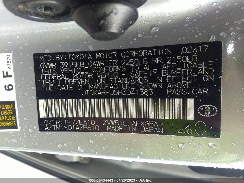 2017 TOYOTA PRIUS TWO/TWO ECO/THREE - JTDKARFU5H3041383
