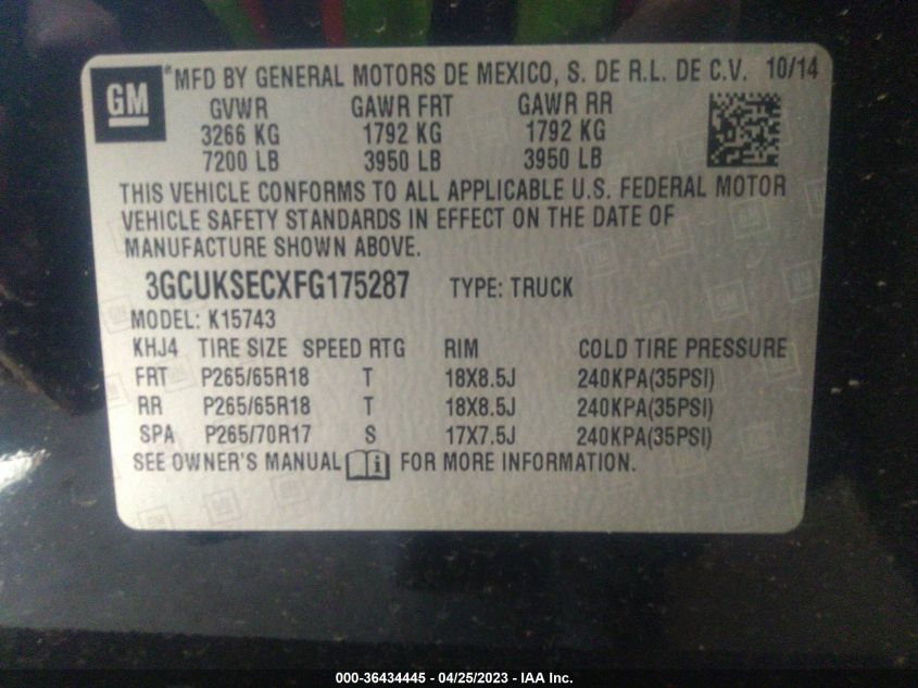 2015 CHEVROLET SILVERADO 1500 LTZ - 3GCUKSECXFG175287