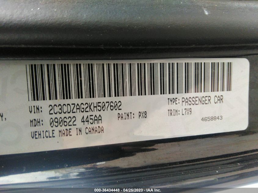 2019 DODGE CHALLENGER SXT - 2C3CDZAG2KH507602