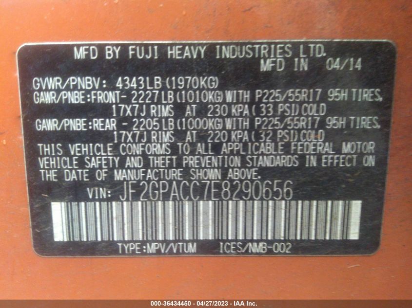 2014 SUBARU XV CROSSTREK PREMIUM - JF2GPACC7E8290656