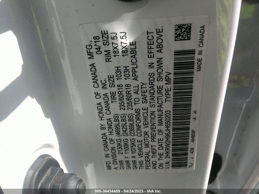 2018 HONDA CR-V TOURING - 2HKRW2H96JH650203
