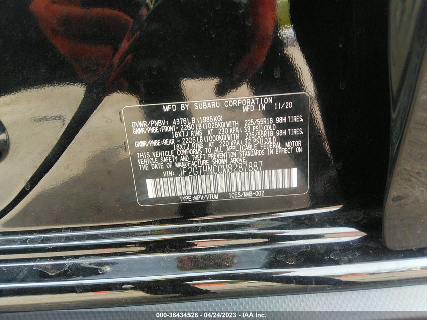 VIN JF2GTHNC0M8287887 2021 SUBARU CROSSTREK LIMITED
