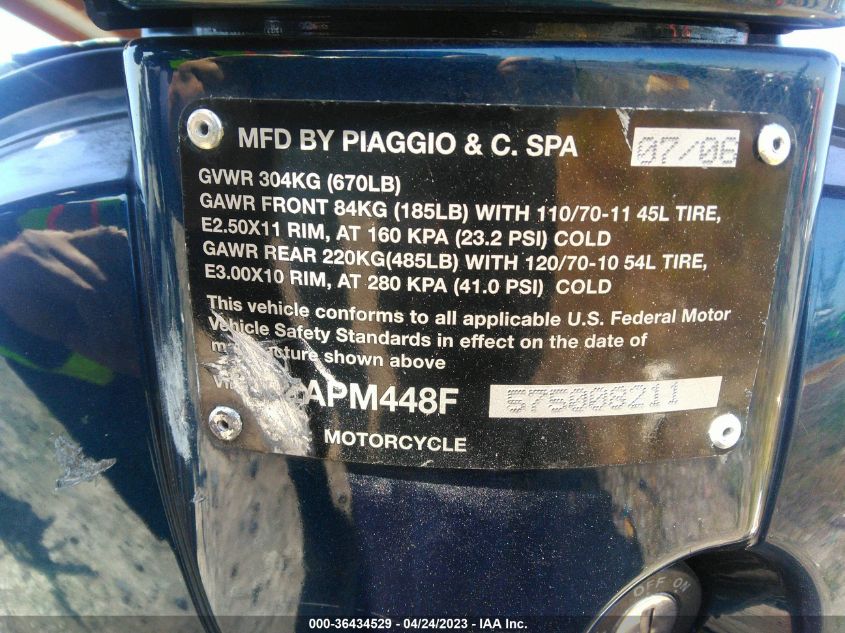 2007 VESPA LX 150 ZAPM448F575008211