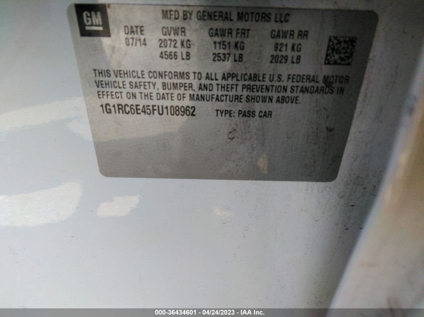 2015 CHEVROLET VOLT - 1G1RC6E45FU108962
